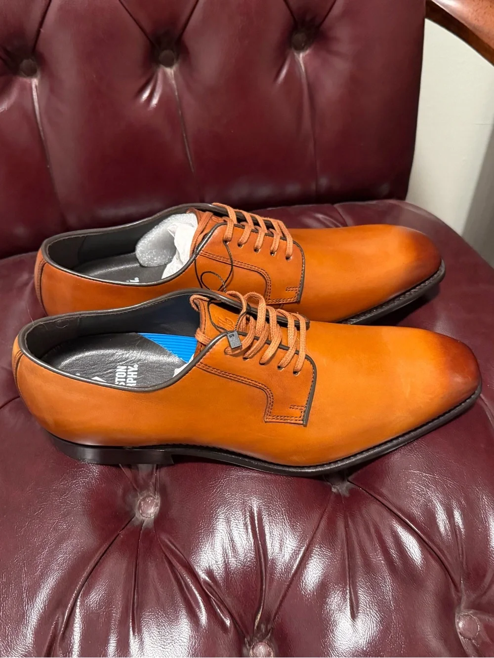 Johnston & Murphy Cognac Leather Lace-Up Oxfords